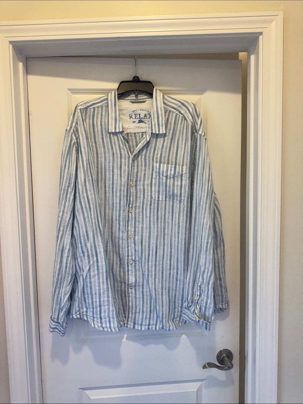 Tommy Bahama Blue and White Striped Casual Button-Down Shirt